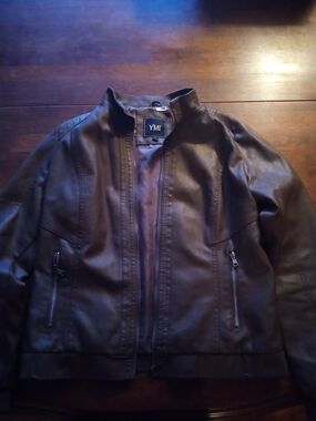 YMI Men's Dark Brown Faux Leather Bomber Jacket